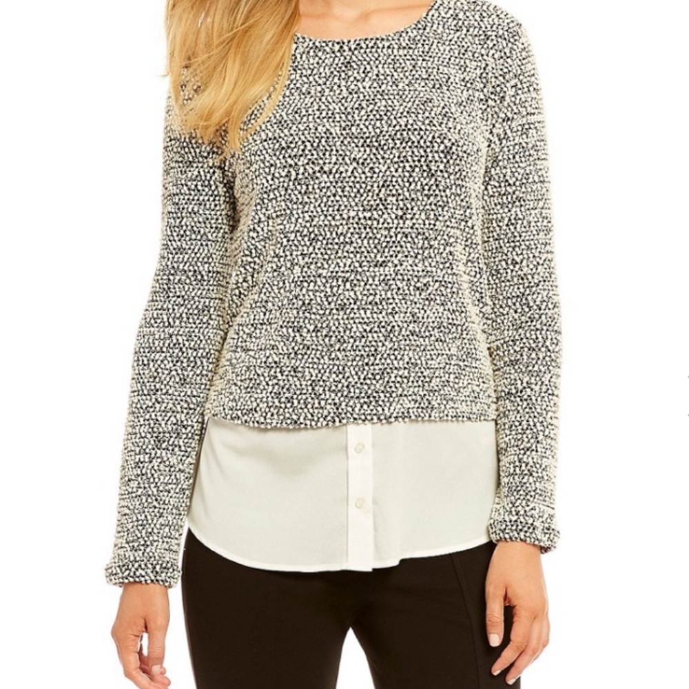 Calvin Klein Nubby Knit Sweater W/ Shirttail Hem